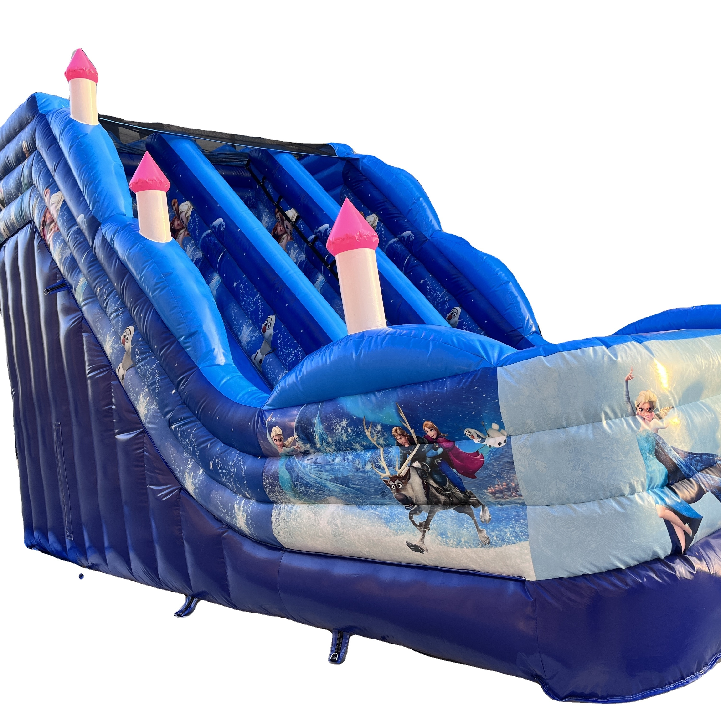 Rock climbing type obstacle slide and can be used as an open-air pool