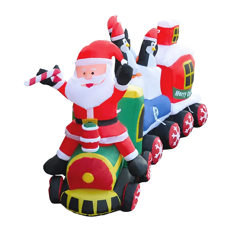 Customized Outdoor Christmas Santa Claus Inflatable Christmas Blown Up Santa Driving Train Decor Yard for Party