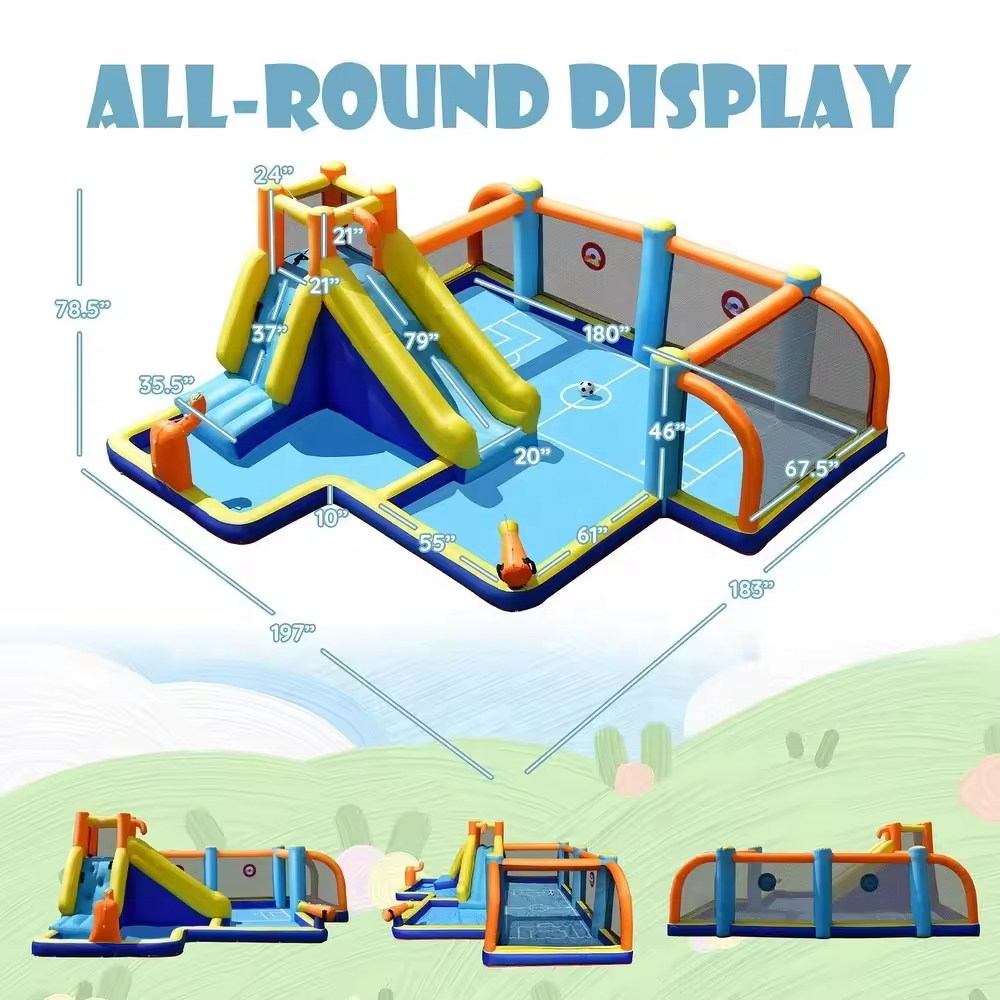 Factory customized inflatable soccer field slide combination