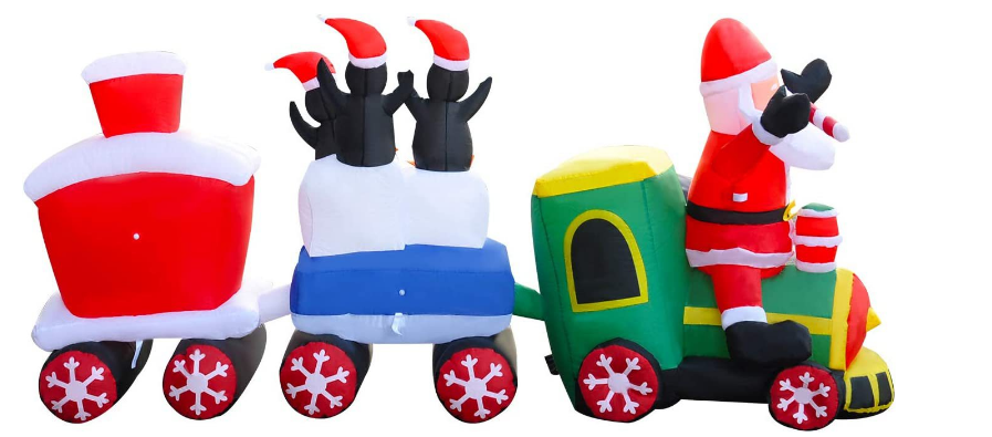 Customized Outdoor Christmas Santa Claus Inflatable Christmas Blown Up Santa Driving Train Decor Yard for Party