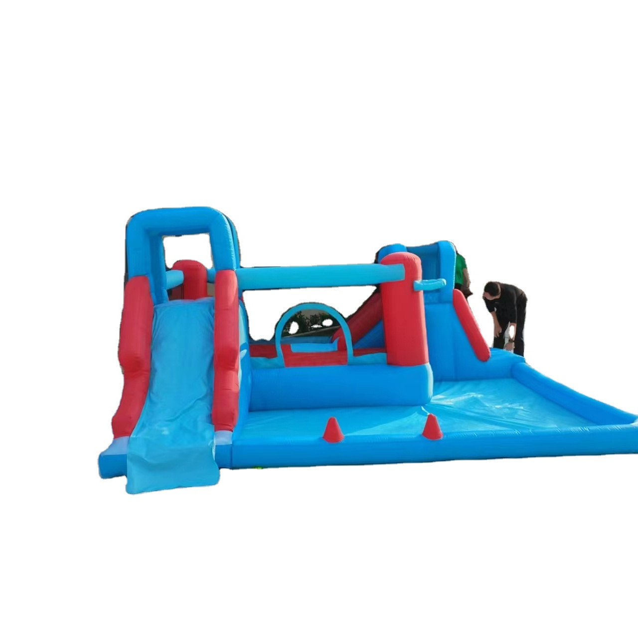 Blue Rock Climbing Inflatable Slide with Swimming Pool Inflatable Trampoline Children's Inflatable Bouncing Castle,