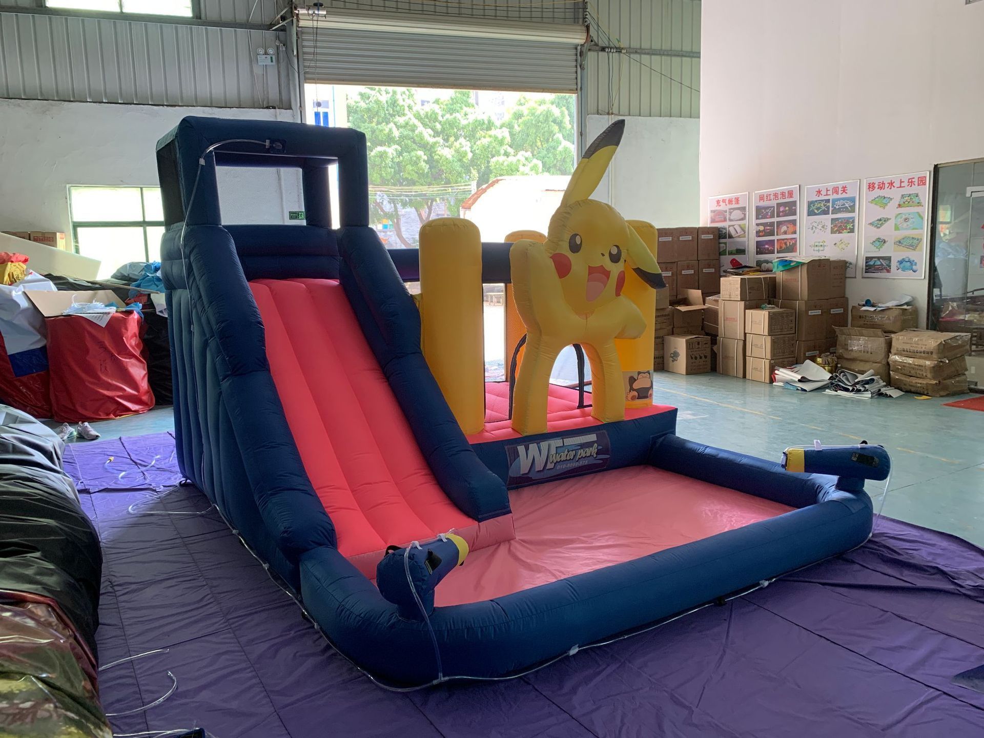 Pikachu Inflatable Trampoline Castle Inflatable Bounce House with Water Gun and Slide for Outdoor Use with Blower