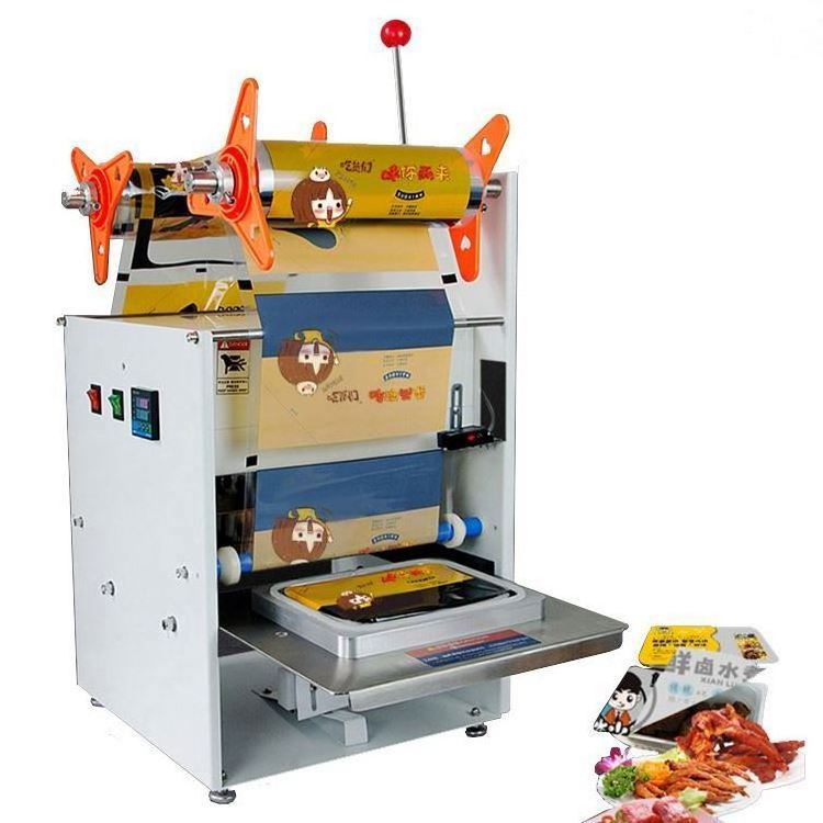 Table Top Small Manual Plastic Food Container Tray Sealer Packaging Machine / Meal Heat Tray Sealing Packing Machine