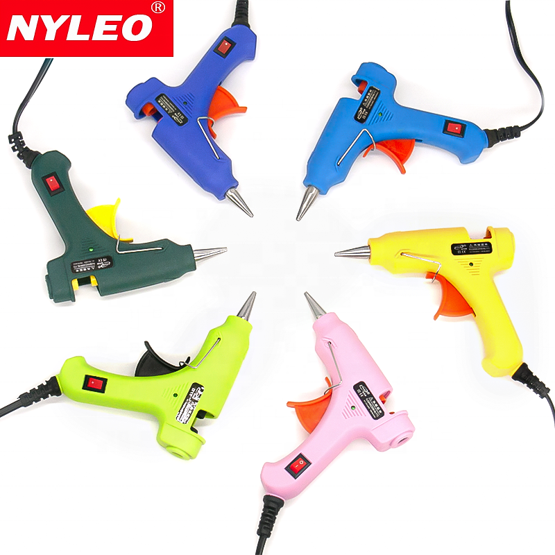 customized color 20W Small Hot Melt Glue Gun with sticks glue stick gun for DIY and homework