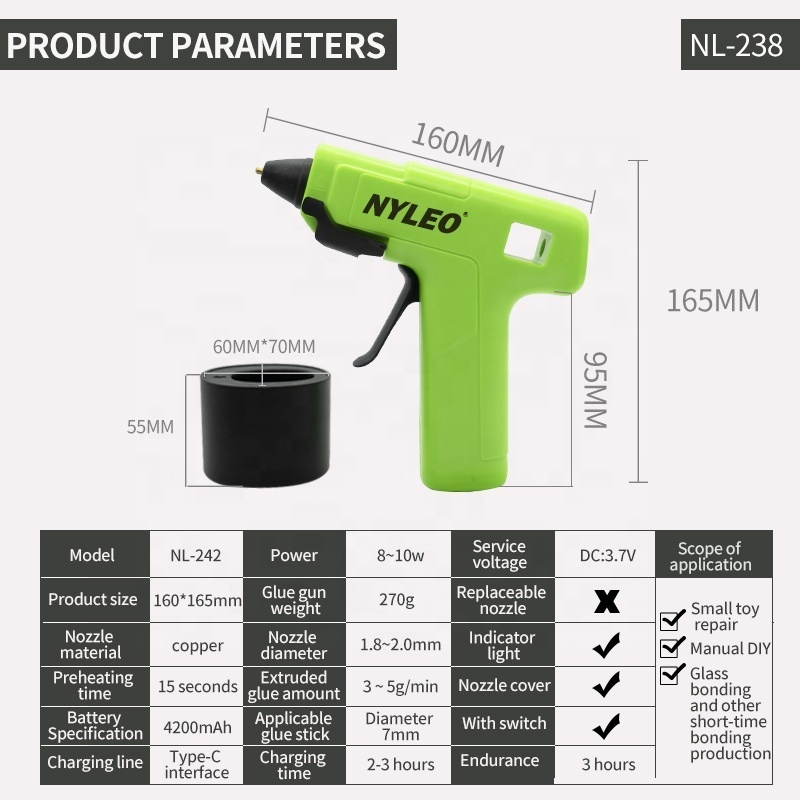 NYLEO cordless glue gun 8-10W  wireless glue gun  15s Fast Preheating Glue Gun For DIY