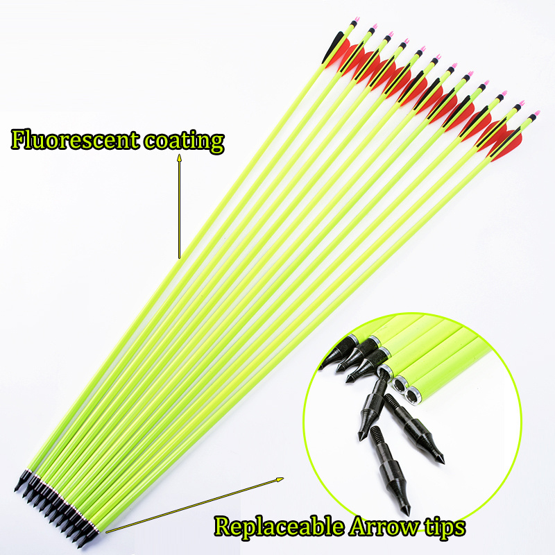 Hunting Shooting Crossbow Archery Yellow shaft Carbon Arrow Replaceable Arrow tips 30 Inches For Compound & Recurve Bow