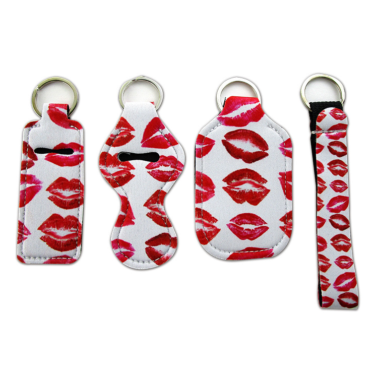 Wholesale Neoprene Sublimation Chapstick Holder Lipstick Holder Hand Sanitizer holder Wristlet Keychain set