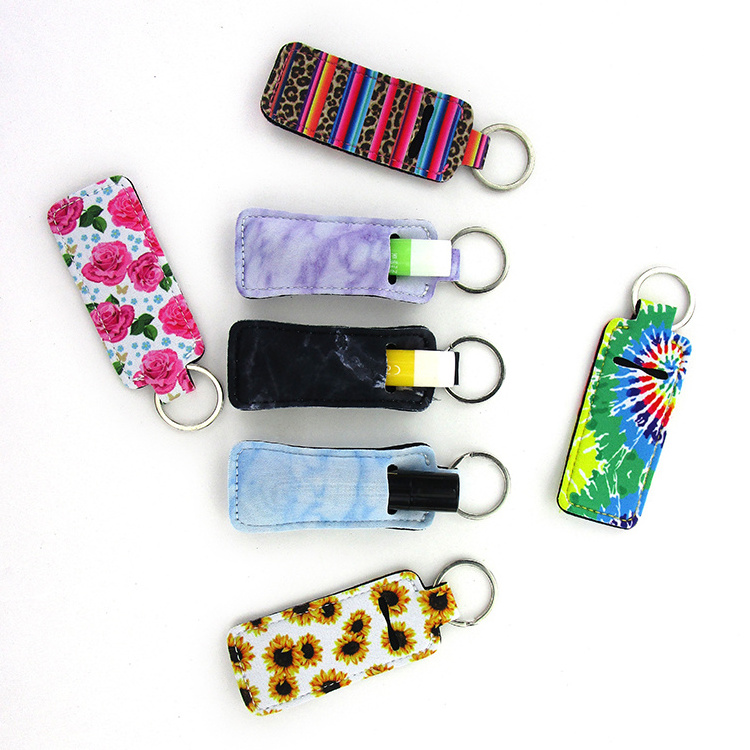 Hot sale Custom Design Neoprene chapstick slim lip gloss tubes holder keychain