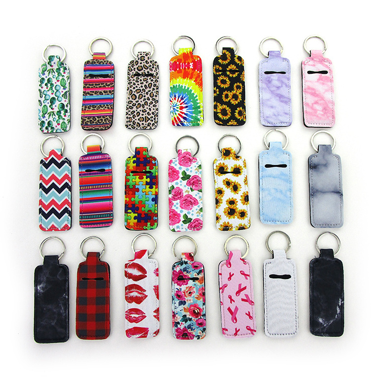 Hot sale Custom Design Neoprene chapstick slim lip gloss tubes holder keychain