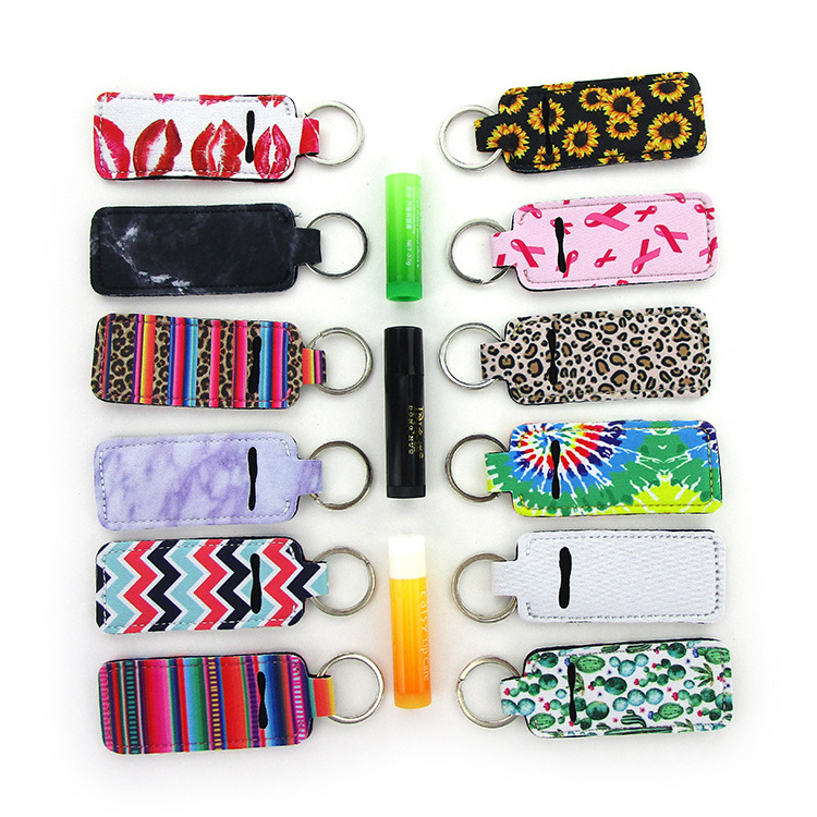 Hot sale Custom Design Neoprene chapstick slim lip gloss tubes holder keychain