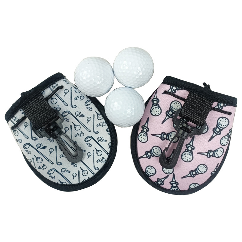 Sports Neoprene Golf Ball Holder Bag Portable Golf Ball Cleaner Pouch with Clip