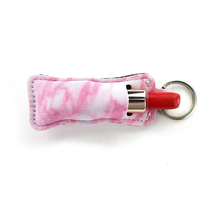 Hot sale Custom Design Neoprene chapstick slim lip gloss tubes holder keychain