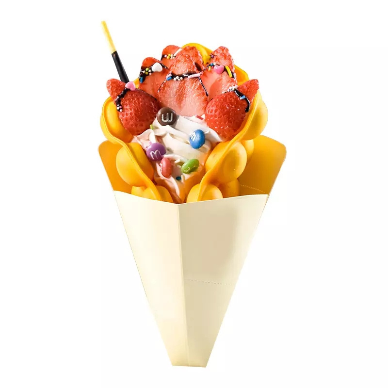 Customized cone different shapes can print your own LOGO waffle packaging egg bubble waffle holder cone crepe holder