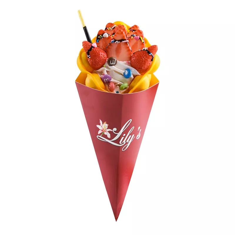 Customized cone different shapes can print your own LOGO waffle packaging egg bubble waffle holder cone crepe holder