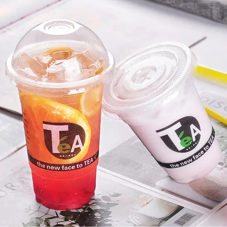 Custom logo printed clear 9,11,12, 14, 16, 18, 20, 24 , 32 oz PP PET transparent disposable plastic boba cup with lid