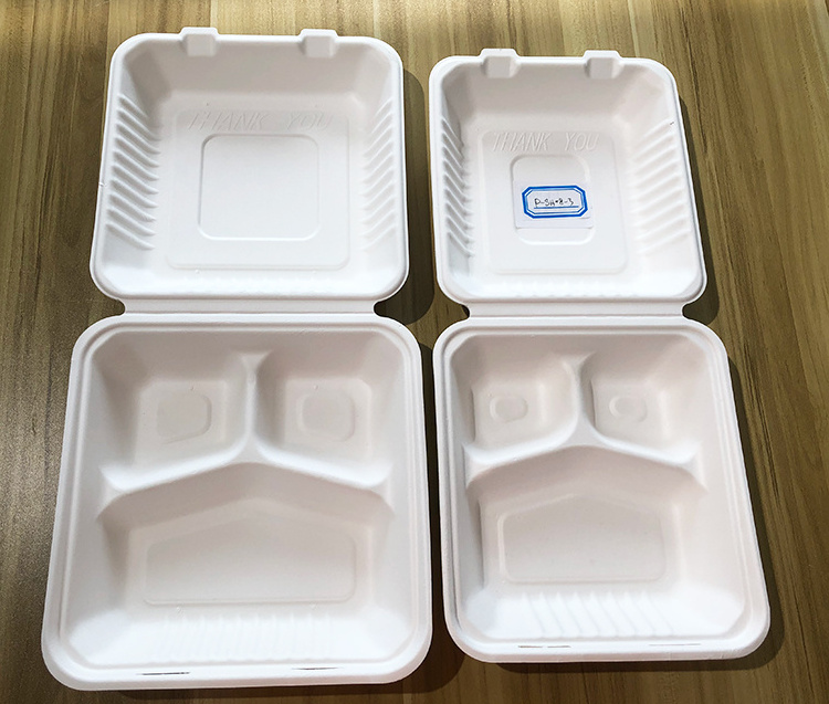 Biodegradable Disposable 100% Natural Compostable Sugarcane Clamshell Take Out Food Containers Bagasse Packaging Lunch Box