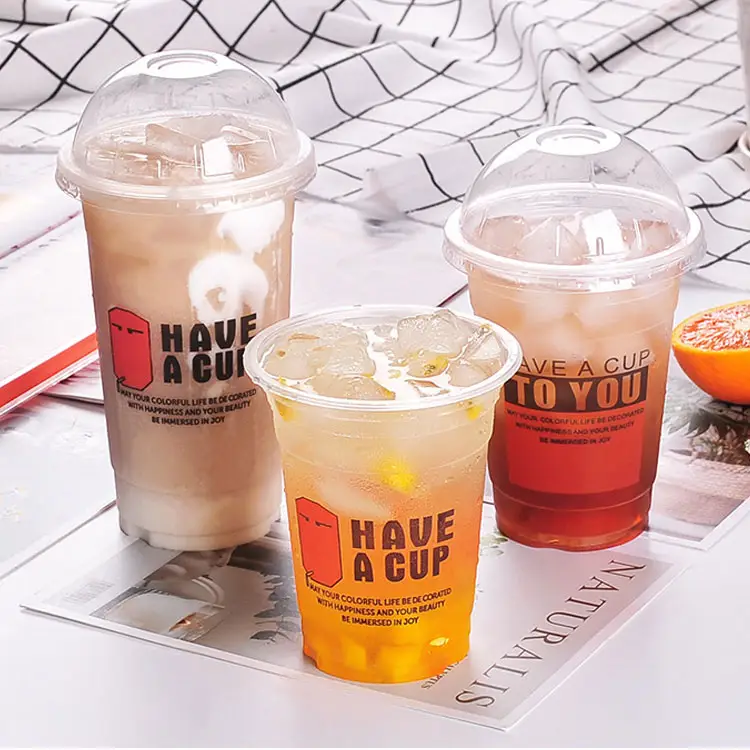 Custom logo printed clear 9,11,12, 14, 16, 18, 20, 24 , 32 oz PP PET transparent disposable plastic boba cup with lid