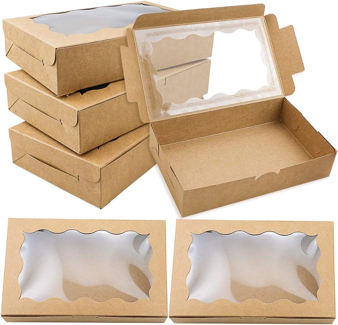 Brown Kraft Cookie Box with Clear Window packaging food Container for Dessert Pastry custom bakery box cup cake