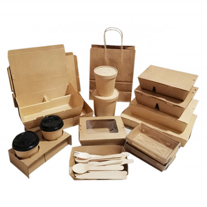 Disposable food container waterproof and grease proof Kraft Paper Packaging Take Away Salad lunch box