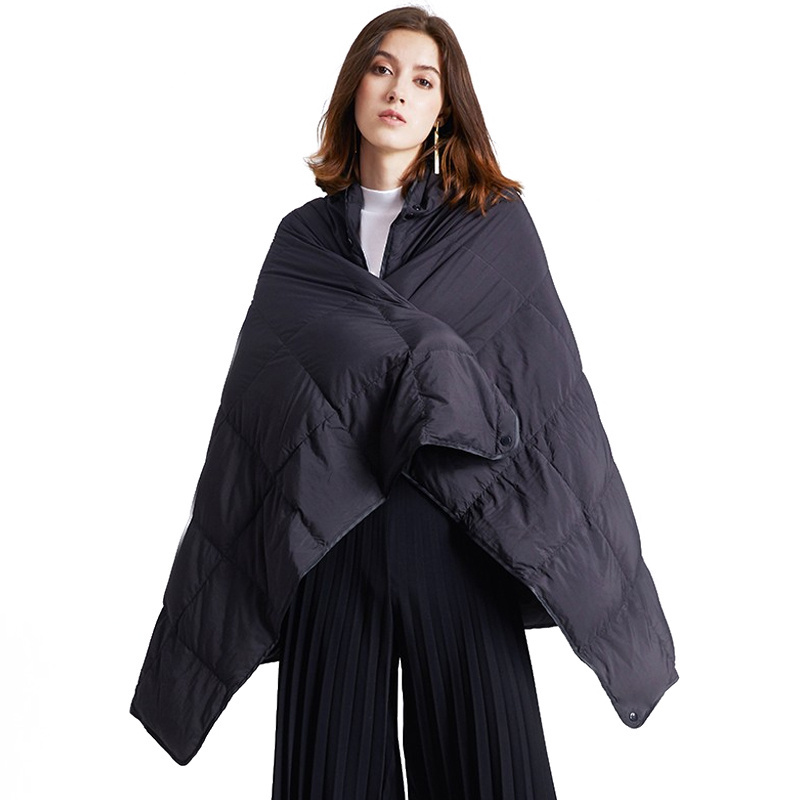 Portable Wearable Down Shawl Cape Lightweight Warm Waterproof Nylon Down Blanket for Car Outside Winter