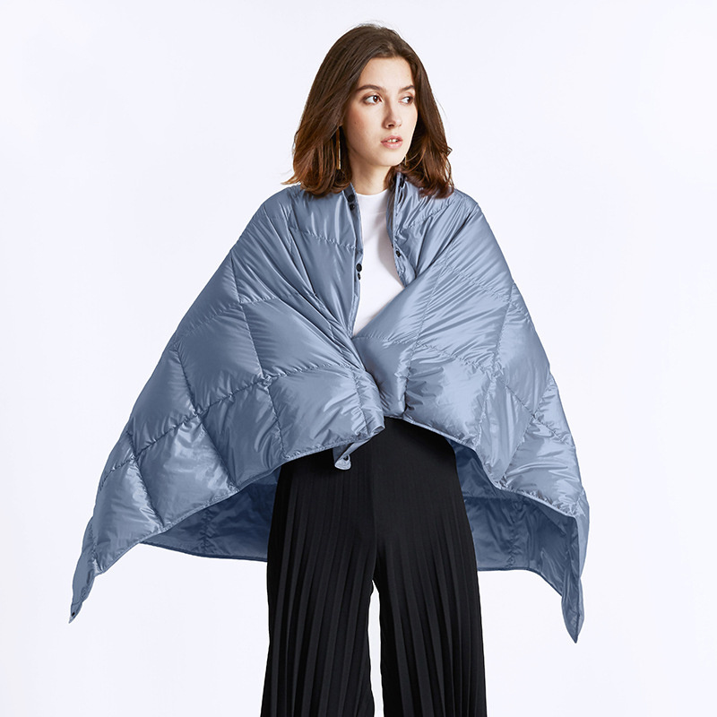 Portable Wearable Down Shawl Cape Lightweight Warm Waterproof Nylon Down Blanket for Car Outside Winter