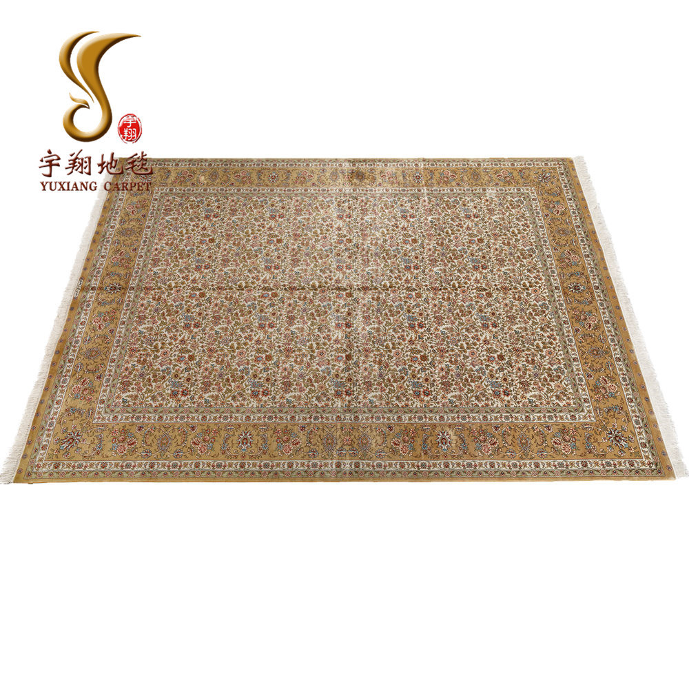 Free Shipping Yuxiang 6*9 ft Golden Yellow Beautiful Tiny Floral Luxury 5 Star Hotel Carpet Persian Silk Turkey Carpet Price