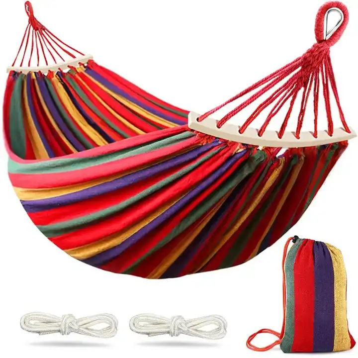 Wholesale mkas bed folding double hanging ny dfo outdoor canvas fabric 50% stripe single camping hammock