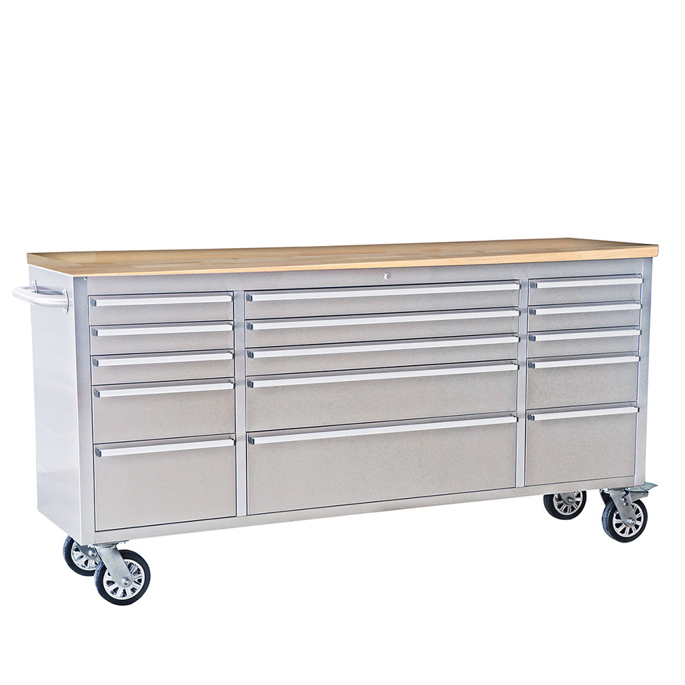 UFIT HTC7215 Rolling 15 Drawers Toolbox US Garage 4 Casters Stainless Steel Tool Storage