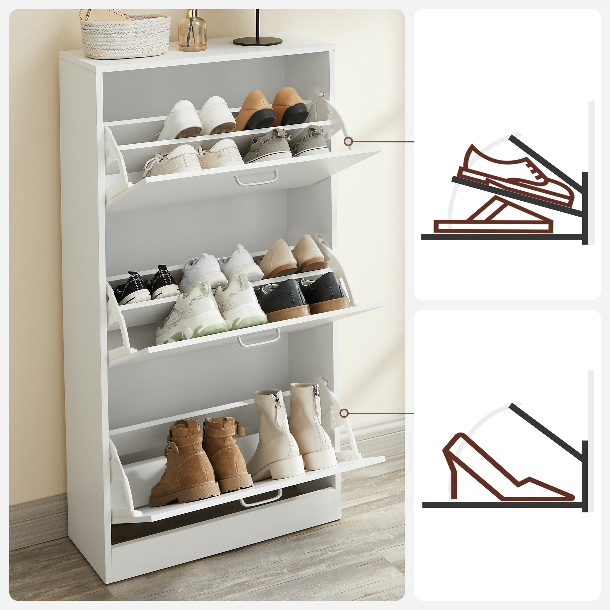 White Modern Wood  50 Pairs Shoe Cabinet Storage Organizer Home 3-Tier Zapateras-de-madera-modern Shoe Racks