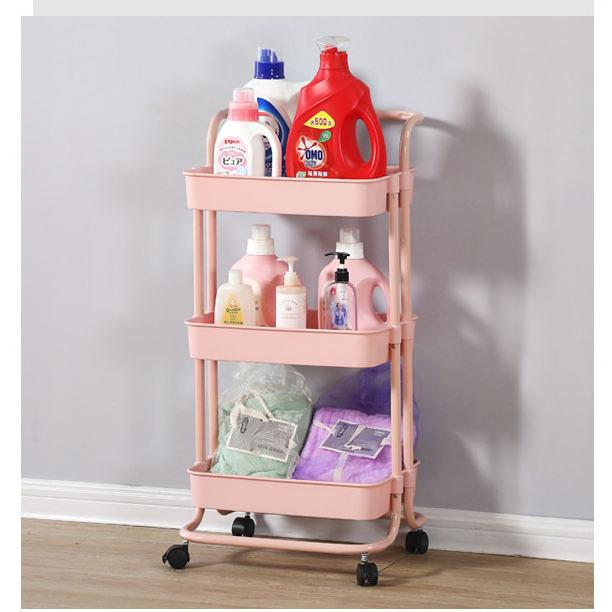 Nordic Small Cart Rack Rolling Bath Organizer Craft Rotating Basket Rack Roll Cart Kitchen Basket Trolley with Basket