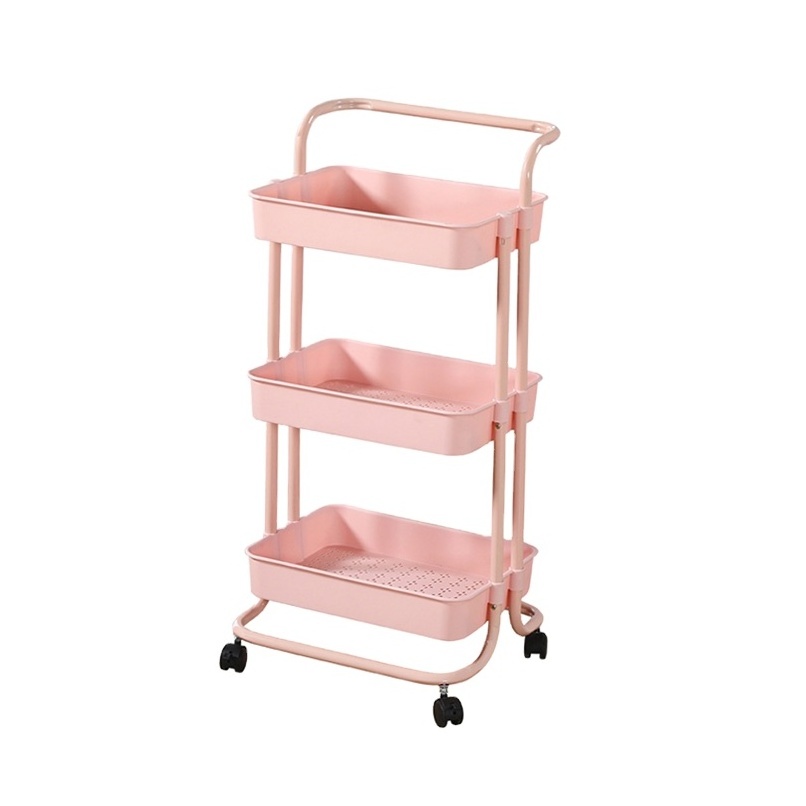 Nordic Small Cart Rack Rolling Bath Organizer Craft Rotating Basket Rack Roll Cart Kitchen Basket Trolley with Basket