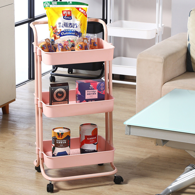 Nordic Small Cart Rack Rolling Bath Organizer Craft Rotating Basket Rack Roll Cart Kitchen Basket Trolley with Basket