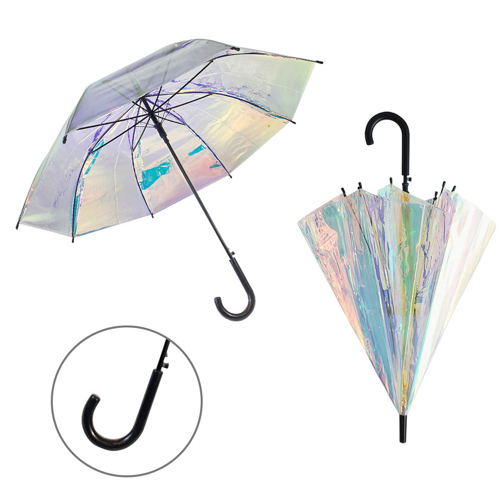 Diamond Shining Rainbow Iridescent EVA Plastic Bubble Umbrella Hot Sale Fashion Colorful Shiny Fluorescent Holo POE Umbrella