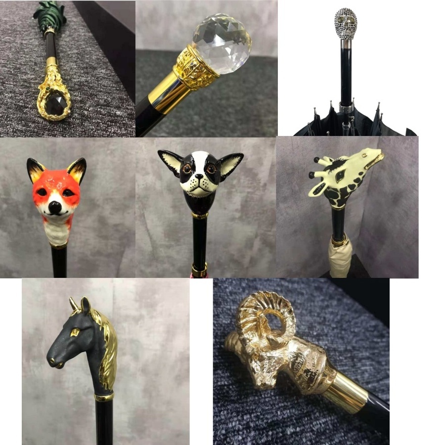 Special Design Custom Print Animal Head Shape Handle Straight Umbrella