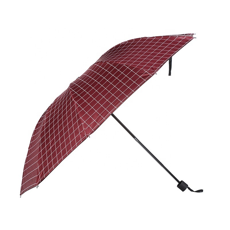 Factory Wholesale Black Coated 10K Checkered Pattern 27 Inch Big Umbrella with UV Protection 3 Fold