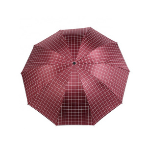 Factory Wholesale Black Coated 10K Checkered Pattern 27 Inch Big Umbrella with UV Protection 3 Fold