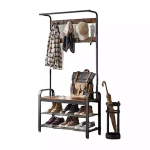 Best Manufacturers Furniture Metal Wooden Hall Tree Bedroom Cloth Bench Coat Rack Entryway Industrial Hanger Rack with Storage