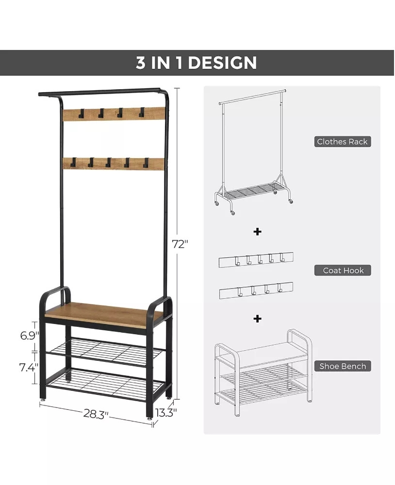 Best Manufacturers Furniture Metal Wooden Hall Tree Bedroom Cloth Bench Coat Rack Entryway Industrial Hanger Rack with Storage