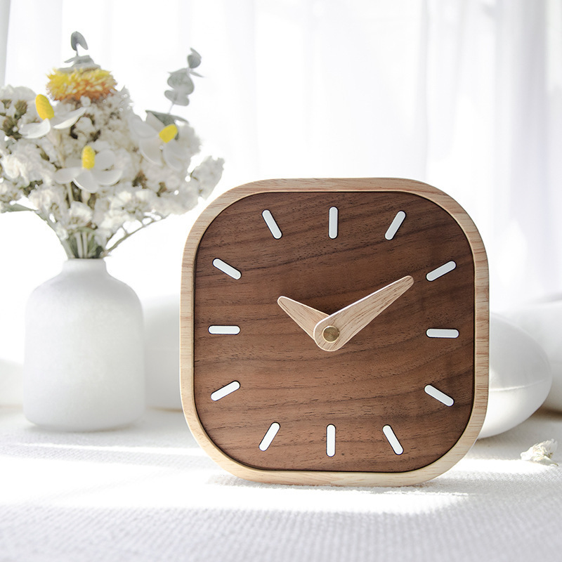 Black Walnut Solid Creative Clock Small Table Clock Bedroom Bedside Wooden Desk Clock