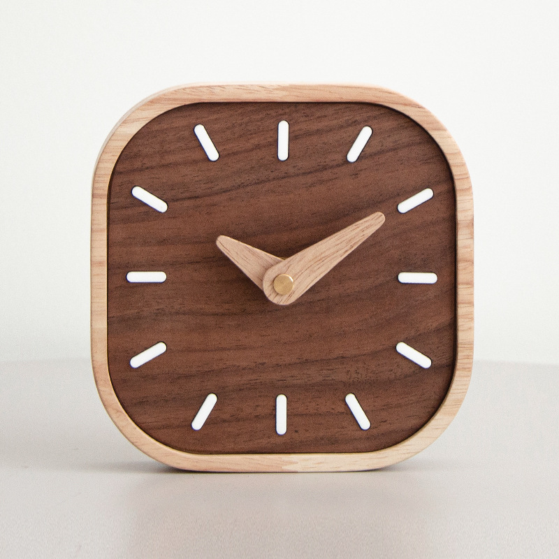 Black Walnut Solid Creative Clock Small Table Clock Bedroom Bedside Wooden Desk Clock