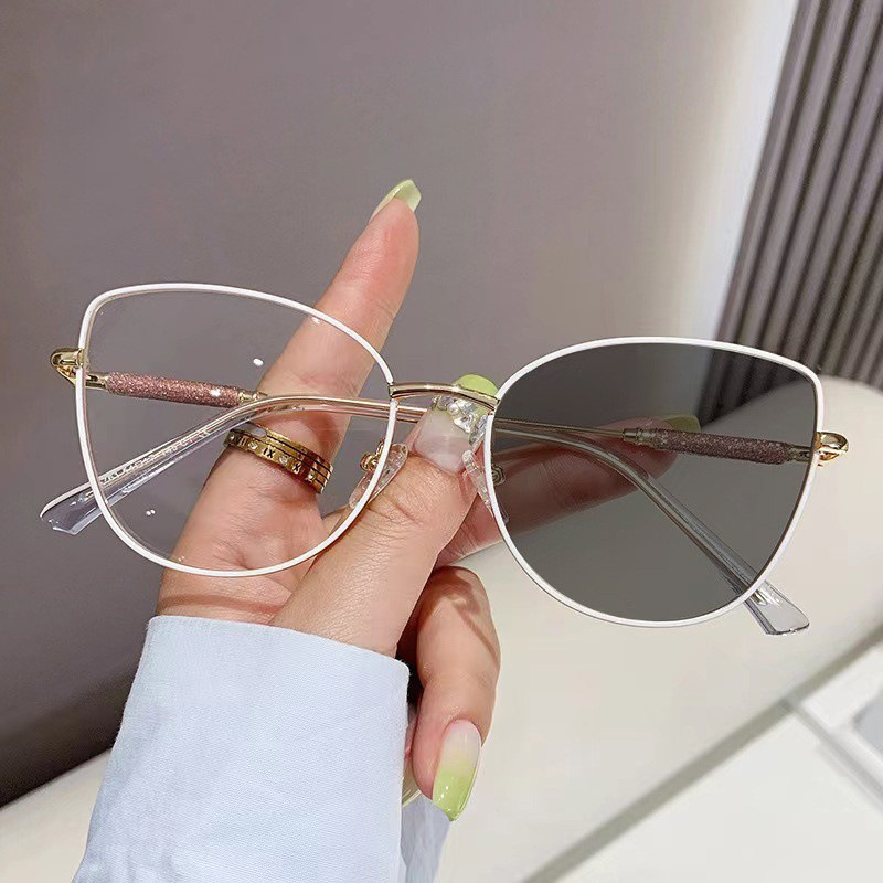 H7140 women metal cat eye photochromic photogrey optical frame anti blue light eyewear photogrey anti reflection glasses