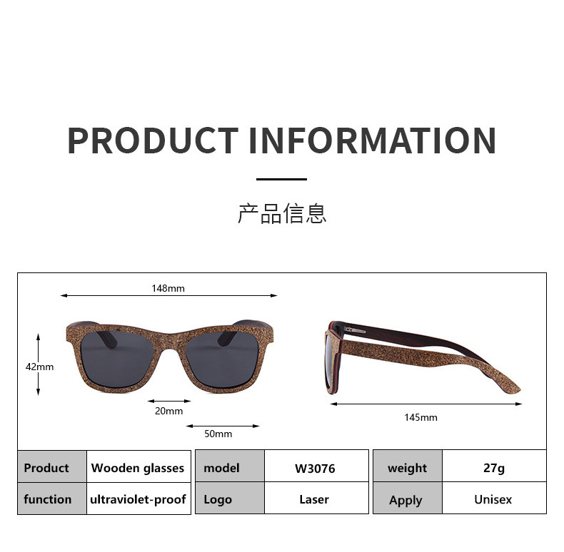 Dropshipping Vintage Square Natural Wood Sunglasses for Women Men Classic Retro Designer Style Custom Logo Cork Wood Sunglasses