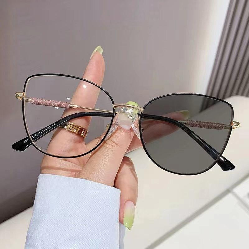 H7140 women metal cat eye photochromic photogrey optical frame anti blue light eyewear photogrey anti reflection glasses