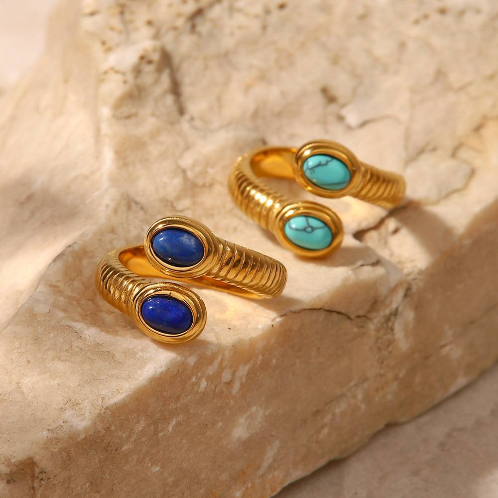 Vintage Jewelry 18K Gold Diamond Wrap Ring Two Stone Twisted Ring Adjustable Waterproof Non Tarnish Turquoise Snake Finger Ring