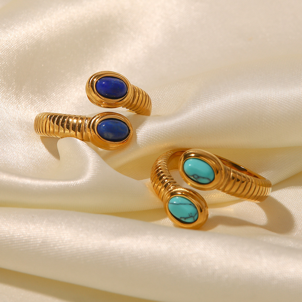 Vintage Jewelry 18K Gold Diamond Wrap Ring Two Stone Twisted Ring Adjustable Waterproof Non Tarnish Turquoise Snake Finger Ring