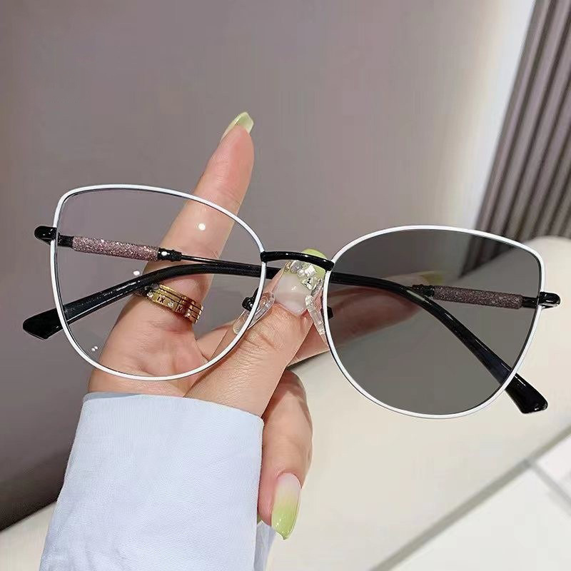 H7140 women metal cat eye photochromic photogrey optical frame anti blue light eyewear photogrey anti reflection glasses