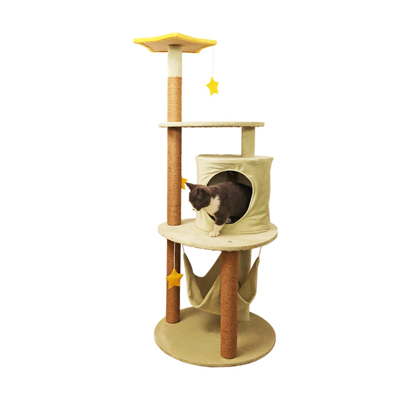 Newest hot sale high quality cat furniture comfy cat tree climbing frame cat scratcher post with small hammock