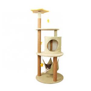 Newest hot sale high quality cat furniture comfy cat tree climbing frame cat scratcher post with small hammock