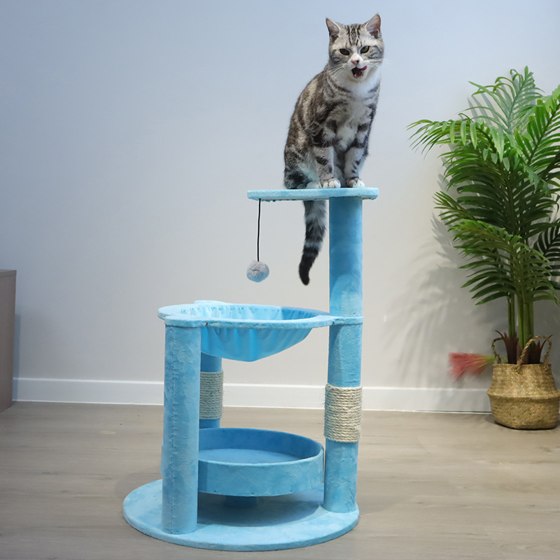 27'' sky blue climbing cute cat climbing frame fashion comfy cat hammock with cat tree scratcher