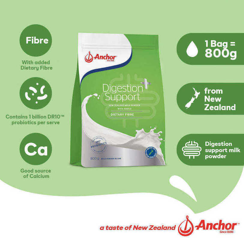 Anchor Digestion Support Milk Powder 800g Sachet Elder Premium Fibre Probiotics Health Digestive System Powder